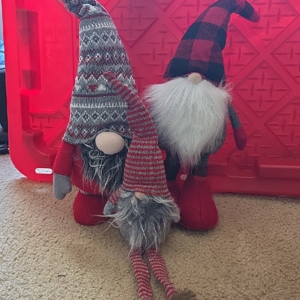 Charming Holiday Gnome Set with Red and Gray Patterns